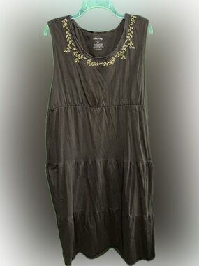 White Stag Dark Brown Sleeveless Maxi Dress with Gold Leaf Embroidery